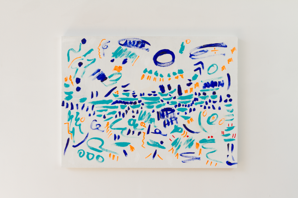 uOu, 2015, acrylic on birch panel, 24" x 34"